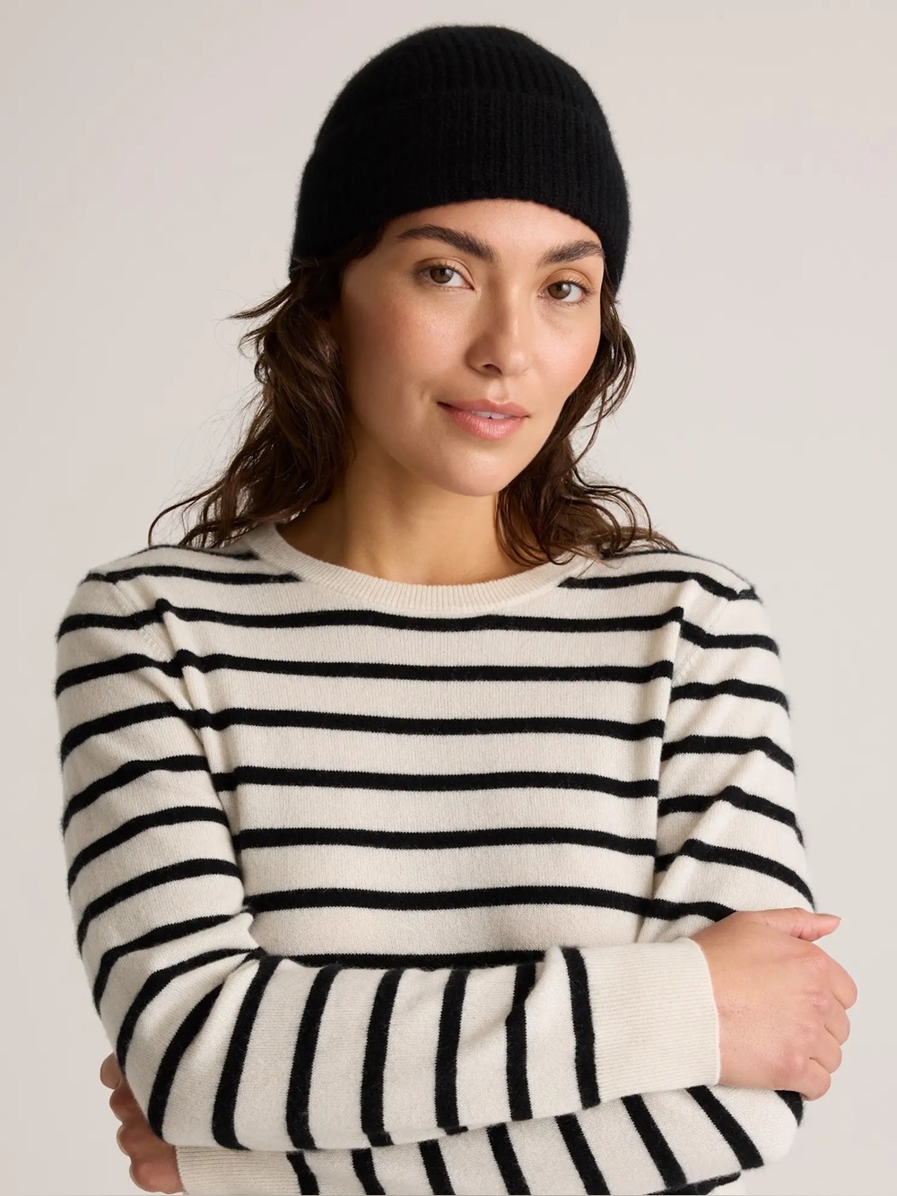Quince Cashmere Ribbed Beanie Hat Black M/L
